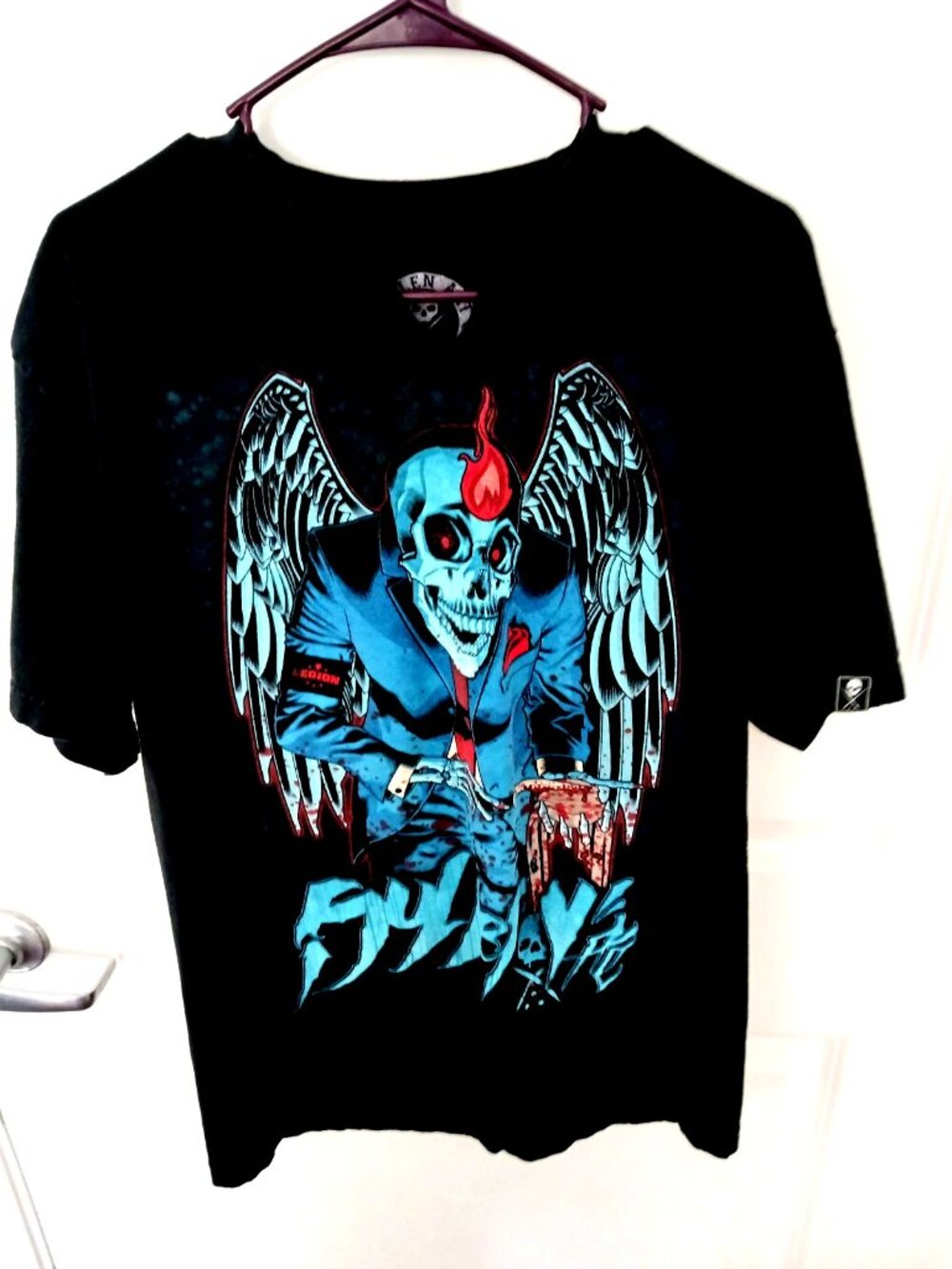 Sullen Men's Winged Skull Print Shirt Size Large Black Vintage